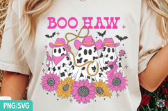 Boo Haw Halloween Cowgirl Ghost PNG, Cow Print Ghost Western Product Image 1