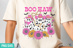 Boo Haw Halloween Cowgirl Ghost PNG, Cow Print Ghost Western Product Image 4