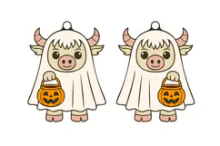 Highland Cow Wearing Boo Costume Halloween Earrings Lasercut Product Image 2