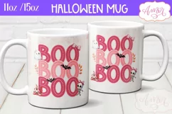 Boo mug wrap sublimation PNG, Pink Halloween mug png Product Image 1