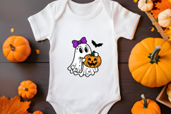 Cute Halloween Ghost with Bow and Pumpkin Product Image 4