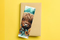 printable bookmark sublimation - highland cow sunflower Product Image 1