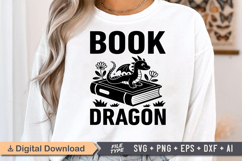 Book Dragon SVG, Book Lover SVG, Reading SVG Product Image 1