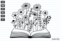 Floral Book Svg, Bookish Svg, Open Book with Flower Svg Product Image 1