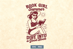 Book Girl Summer SVG PNG | Retro Reading Woman Clipart Print Product Image 1