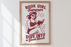 Book Girl Summer SVG PNG | Retro Reading Woman Clipart Print Product Image 3