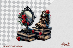 Gothic book lover clipart, stack of books, voodoo doll PNG Product Image 1