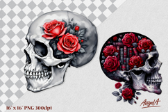 Floral skull clipart , book clipart, skull with roses PNG Product Image 1