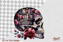 Vintage floral skull clipart bookcase, book lover clipart Product Image 1