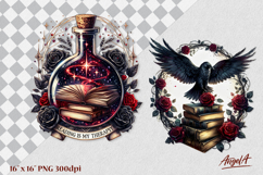Magical book lover clipart reading is my therapy, Raven PNG Product Image 1