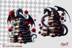 Mystical book lover clipart, Black dragon and stack of books Product Image 1