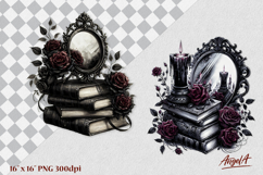 Gothic floral book lover clipart Stack of books, mirror Product Image 1