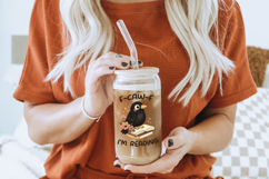 Feminine book lover design with a cartoon crow, blush flowers, and sparkles, sitting on stacked books with humorous text ideal for t-shirts, stickers, or tote bags.