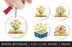 Book Lover round keychain pintable sublimation design png Product Image 1