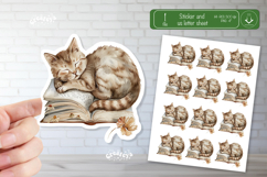 Watercolor Book Stickers Book lover printable stickers Cat Product Image 1