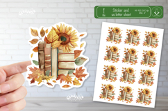 Watercolor Book Stickers Book lover printable Sunflower png Product Image 1