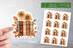 Watercolor Book Stickers Book lover printable Sunflower png Product Image 1