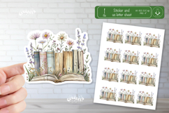 Watercolor Book Stickers Book lover printable wildflower png Product Image 1