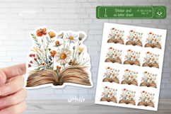 Watercolor Book Stickers Book lover printable wildflower png Product Image 1