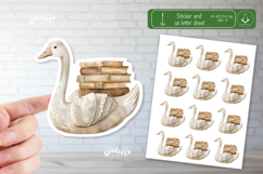 Watercolor Book Stickers Book lover Goose printable stickers Product Image 1
