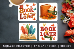 Book Lover square coaster sublimation, coasters design Product Image 1