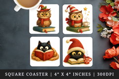 Book Lover square coaster sublimation, coasters design Product Image 1