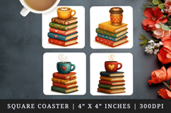 Book Lover square coaster sublimation, coasters design Product Image 1