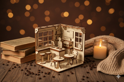 Coffee Shop Book Nook Laser Cut File, DIY Diorama Template Product Image 5