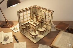 Coffee Shop Book Nook Laser Cut File, DIY Diorama Template Product Image 2