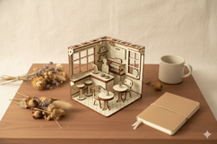 Coffee Shop Book Nook Laser Cut File, DIY Diorama Template Product Image 4