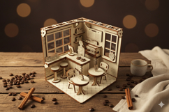 Coffee Shop Book Nook Laser Cut File, DIY Diorama Template Product Image 3
