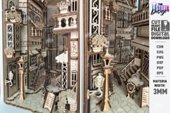 Book Nook European Alley SVG - 3D Layered Bookshelf Insert Product Image 5