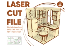Book Nook Kitchen Laser Cut File, DIY Diorama SVG Project Product Image 1