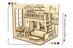Dollhouse Room Book Nook Laser Cut File, DIY Diorama Project Product Image 16