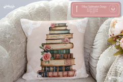 Book lover Pillow case sublimation watercolor old books png Product Image 1