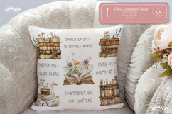 Book lover Quote Pillow case sublimation watercolor Flower Product Image 1