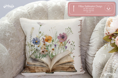 Book lover Quote Pillow case sublimation watercolor flowers Product Image 1