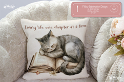 Book lover Quote Pillow case sublimation watercolor cat png Product Image 1