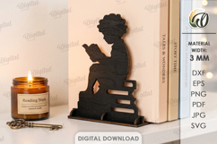 Book Stopper Laser Cut. Bookshelf Decor. Boy With A Book SVG Product Image 1