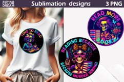 Neon Skeleton Reading Time | Funny Book Lover Sublimation Product Image 1