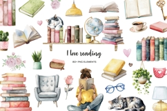 Watercolor Book lover clipart Book lovers day I Love Reading Product Image 1