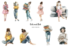 Watercolor Book lover clipart Book lovers day I Love Reading Product Image 5
