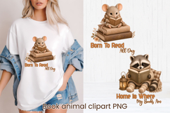 Cozy Reading Animals Clipart | Cute Book Lover Animal PNG Product Image 1