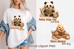 Cozy Reading Animals Clipart | Cute Book Lover Animal PNG Product Image 1