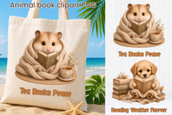 Cozy Reading Animals Clipart | Cute Book Lover Tote Bag Product Image 1