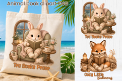 Cozy Reading Animals Clipart | Cute Book Lover Tote Bag Product Image 1