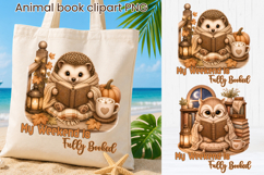 Cozy Reading Animals Clipart | Cute Book Lover Tote Bag Product Image 1