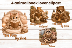 Cozy Reading Animals Clipart | Cute Book Lover Tote Bag Product Image 1