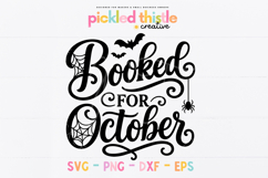 Digital SVG PNG DXF EPS bundle for makers, featuring a Halloween reading quote with bold black lettering, spider web accents, and bats.