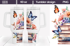 Books and Butterfly Tumbler 40 Oz | Book Tumbler 40 Oz Product Image 1